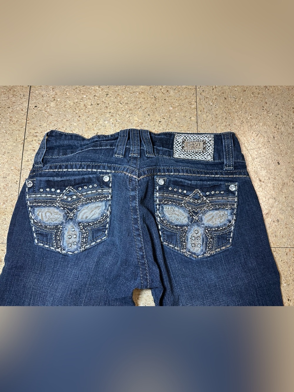 Y2K Juniors Skinny Leg Low Rise Denim Jeans‎ Embellished Stitch Sz 3 27x32